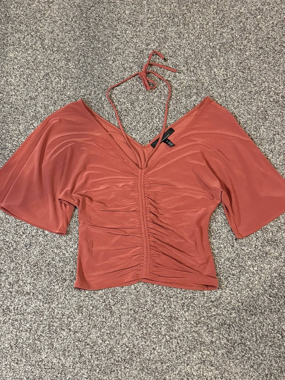 WHBM Rust Ruched V-Neck Women's Top - Picture 2 of 6